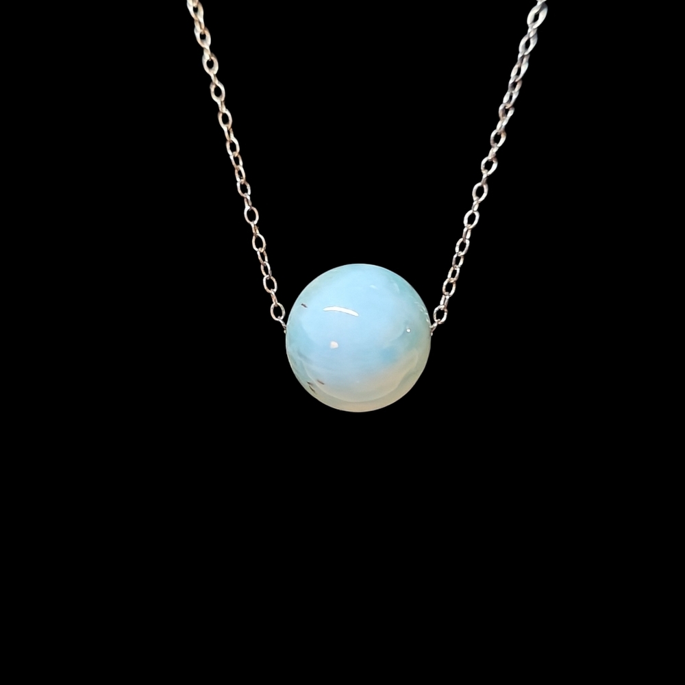 Women's Necklace Sterling Silver 8mm Larimar Ball Lobster Clasp